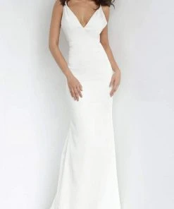 Jovani - 67857 Plunging V-neck Satin Trumpet Dress With Open Back