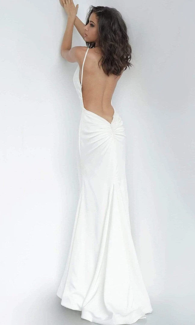 Jovani - 67857 Plunging V-neck Satin Trumpet Dress With Open Back 4 Jovani - 67857 Plunging V-neck Satin Trumpet Dress With Open Back