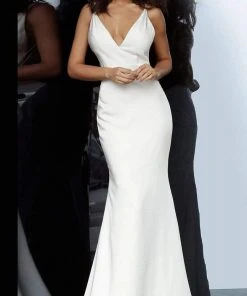 Jovani - 67857 Plunging V-neck Satin Trumpet Dress With Open Back 11 Jovani - 67857 Plunging V-neck Satin Trumpet Dress With Open Back