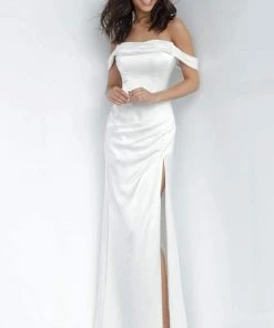Jovani - 68087 Off Shoulder Draping Sheath Gown With Slit
