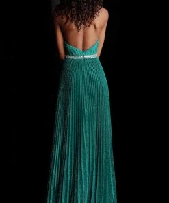 Jovani - 68090 Embellished Halter Pleated A-line Dress