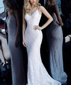 Jovani - 68408 Thin Strapped Sweetheart Trumpet Dress