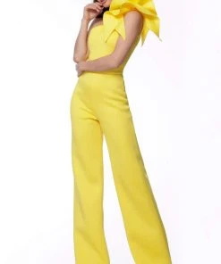 Jovani - 68599 Ruffle Accent One Shoulder Scuba Prom Jumpsuit