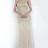 Jovani - 68827 Embellished V-neck Feathered Trumpet Dress