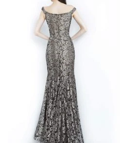 Jovani - 8083 Metallic Lace Off-Shoulder Trumpet Dress