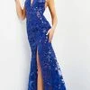 Jovani - 8110 Halter V-Neck Sequin Illusion Evening Gown