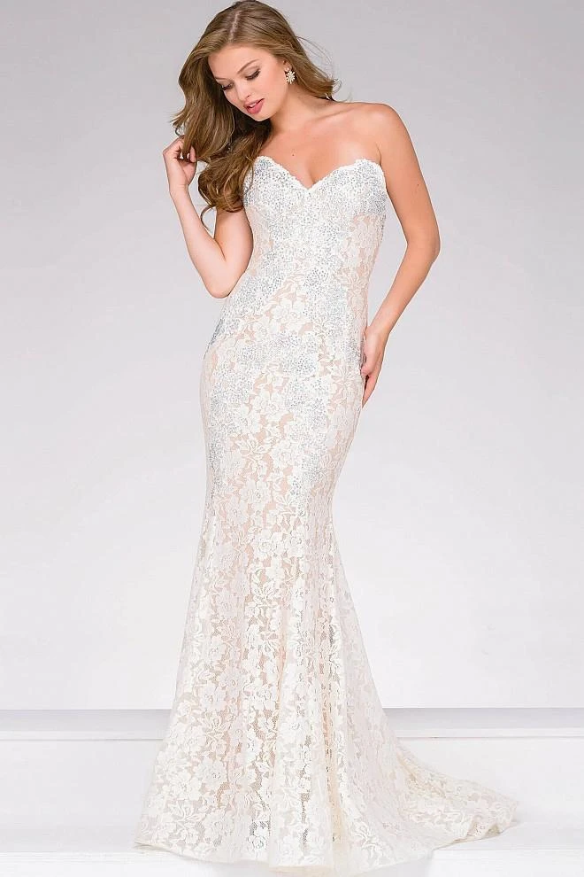 Jovani - Crystal Embellished Strapless Lace Prom Dress 37334 3 Jovani - Crystal Embellished Strapless Lace Prom Dress 37334
