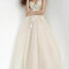 Jovani - Embellished V-Neck Prom Ballgown 02758SC - 1 Pc Nude In Size 8 Available Long Dresses