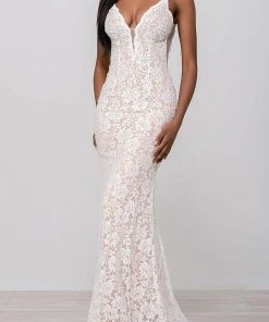 Jovani - Fitted Lace Prom Dress 48994