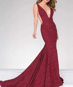 Jovani - Fitted Plunging V- Neckline Prom Dress 47075