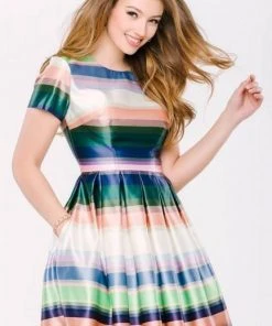 Jovani - Jewel Neckline Multi-Color Print A-line Short Dress 41250 5 Jovani - Jewel Neckline Multi-Color Print A-line Short Dress 41250