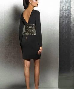 Jovani - Long Sleeve Cocktail Dress With Grommets M307