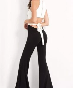 Jovani - M02807 Keyhole Halter Flared Jumpsuit
