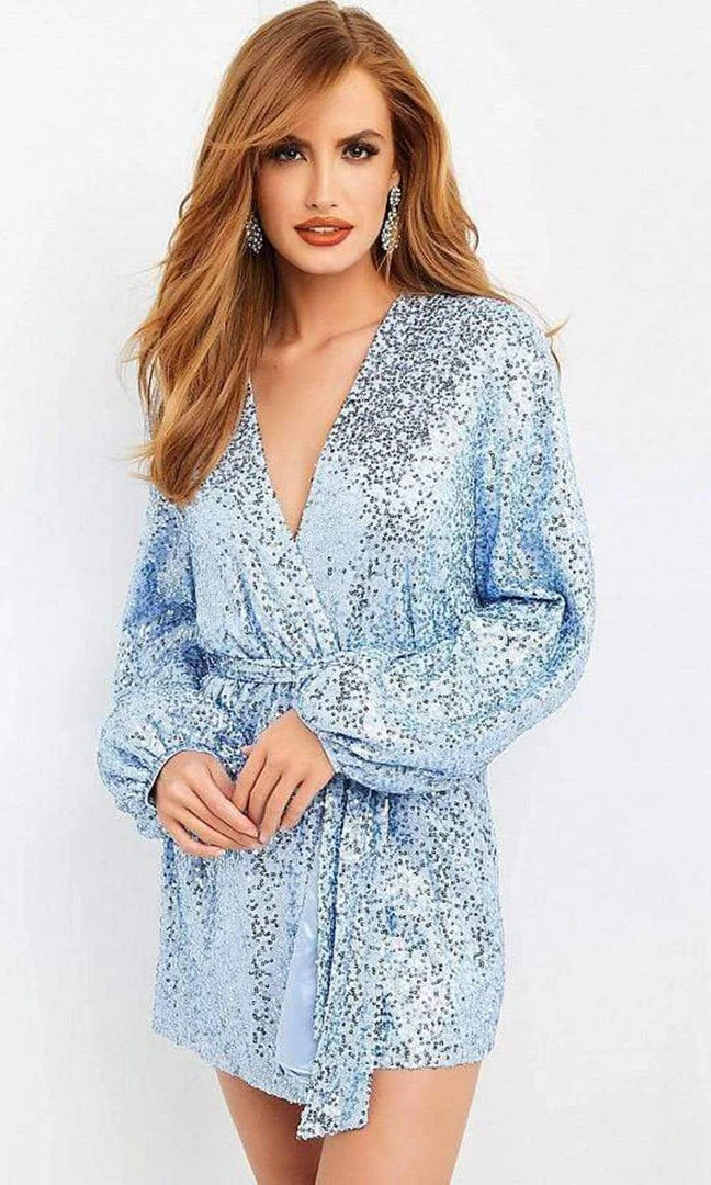Jovani - M03637 Long Sleeve Beaded Robe Dress 3 Jovani - M03637 Long Sleeve Beaded Robe Dress