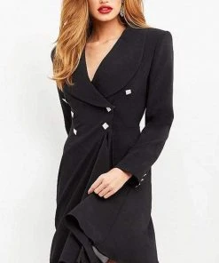 Jovani - M04302 Long Sleeve Collared Wrap Style Dress