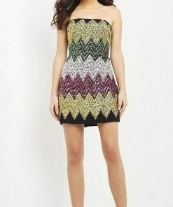 Jovani - M05036 Zigzag Embellished Colorful Dress