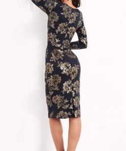 Jovani - M3281 Long Metallic Floral Print Sheath Dress 6 Jovani - M3281 Long Metallic Floral Print Sheath Dress