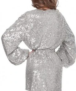 Jovani - M3612 Sequined Deep V-Neck Wrap Dress