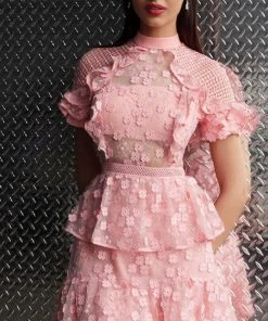 Jovani - M61446 Floral Applique Layered A-line Cocktail Dress