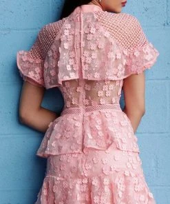 Jovani - M61446 Floral Applique Layered A-line Cocktail Dress