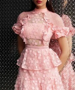 Jovani - M61446 Floral Applique Layered A-line Cocktail Dress