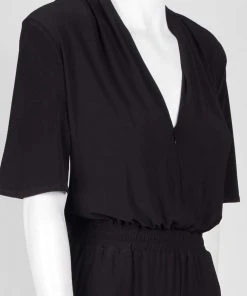 Laundry - 97R24307 Front Zip V-neck Jumpsuit Long Dresses