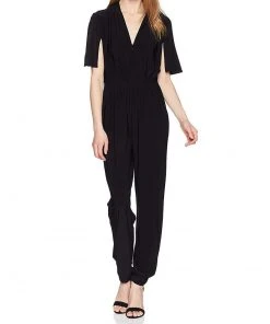 Laundry - 97R24307 Front Zip V-neck Jumpsuit Long Dresses