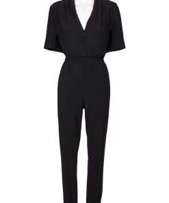 Laundry - 97R24307 Front Zip V-neck Jumpsuit Long Dresses