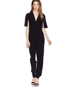 Laundry - 97R24307 Front Zip V-neck Jumpsuit Long Dresses