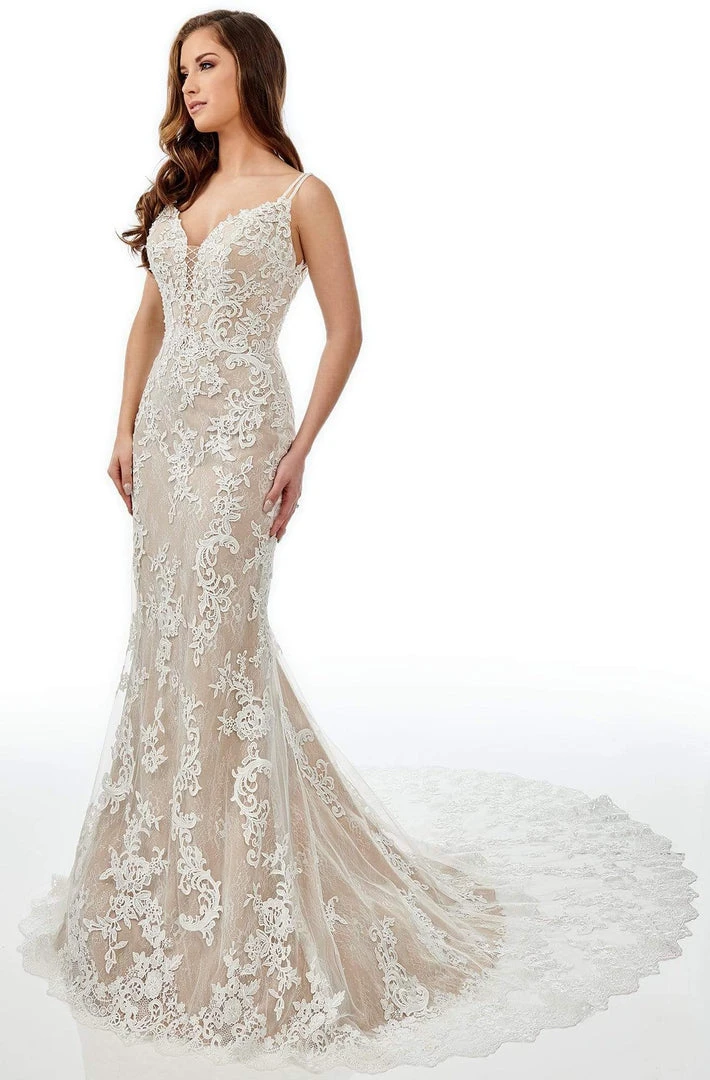Lo'Adoro Bridal By Rachel Allan - M755 Plunging V Neck Lace Tule Gown 3 Lo'Adoro Bridal By Rachel Allan - M755 Plunging V Neck Lace Tule Gown