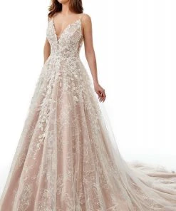 Lo'Adoro Bridal By Rachel Allan - M758 Plunged V Neck A-Line Gown