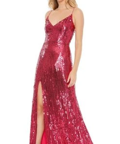 Mac Duggal - 10737 Sequined V Neck Long Sheath Dress