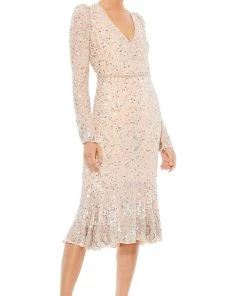 Mac Duggal - 10740 Sequined Long Sleeve Trumpet Dress