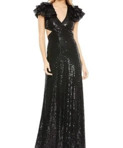 Mac Duggal - 10829 Flutter Sleeve Cutout Sequin Gown