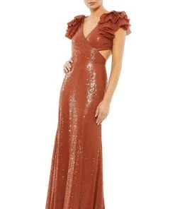 Mac Duggal - 10829 Flutter Sleeve Cutout Sequin Gown 8 Mac Duggal - 10829 Flutter Sleeve Cutout Sequin Gown