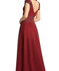 Mac Duggal - 11152 Floral Applique V Neck A-Line Gown 6 Mac Duggal - 11152 Floral Applique V Neck A-Line Gown