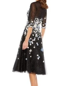 Mac Duggal - 11161 Tea Length Floral Appliqued Dress 6 Mac Duggal - 11161 Tea Length Floral Appliqued Dress