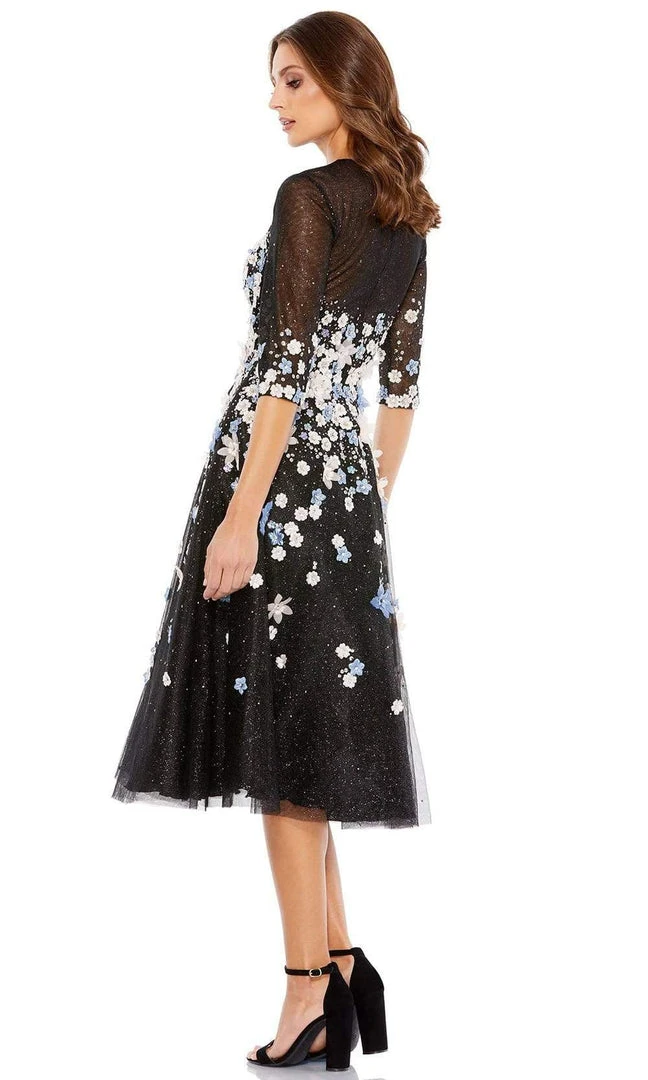 Mac Duggal - 11161 Tea Length Floral Appliqued Dress 4 Mac Duggal - 11161 Tea Length Floral Appliqued Dress