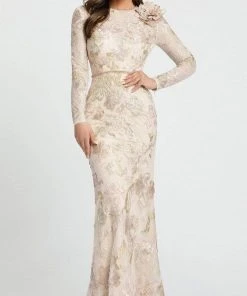 Mac Duggal - 11174 Long Sleeve Floral Accented Long Gown