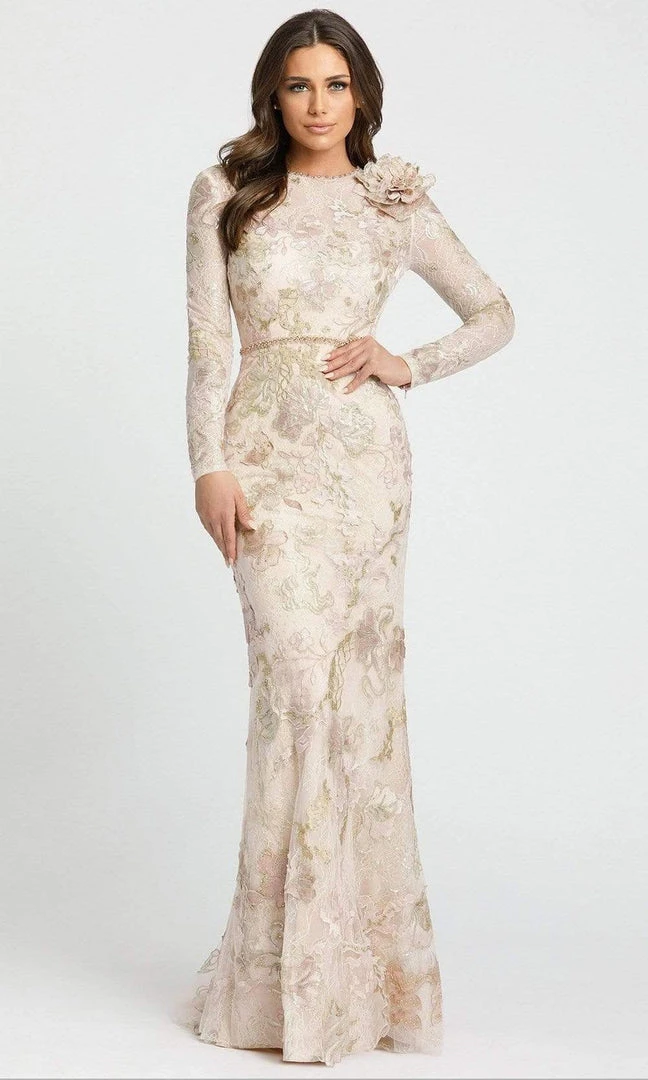 Mac Duggal - 11174 Long Sleeve Floral Accented Long Gown 3 Mac Duggal - 11174 Long Sleeve Floral Accented Long Gown