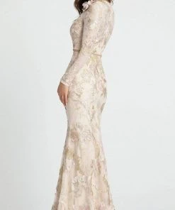 Mac Duggal - 11174 Long Sleeve Floral Accented Long Gown
