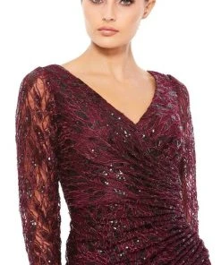 Mac Duggal - 12412 Long Sleeve Sequined Lace High Slit Dress 7 Mac Duggal - 12412 Long Sleeve Sequined Lace High Slit Dress