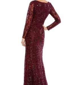 Mac Duggal - 12412 Long Sleeve Sequined Lace High Slit Dress 6 Mac Duggal - 12412 Long Sleeve Sequined Lace High Slit Dress