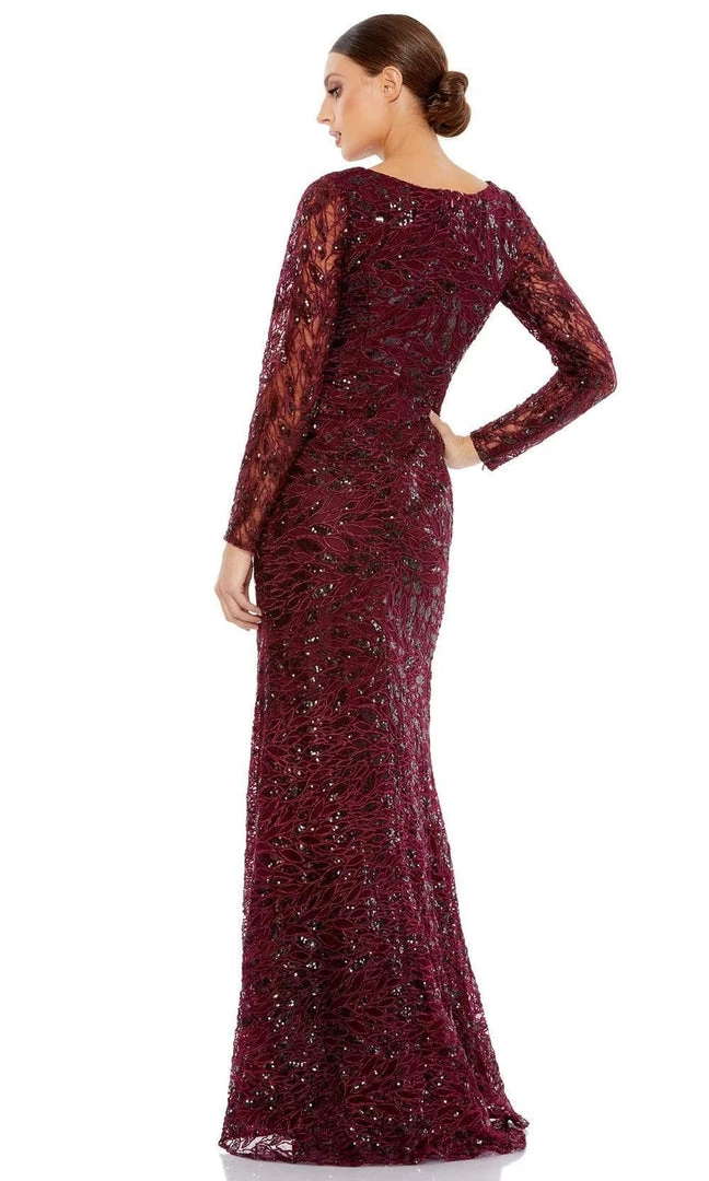 Mac Duggal - 12412 Long Sleeve Sequined Lace High Slit Dress 4 Mac Duggal - 12412 Long Sleeve Sequined Lace High Slit Dress