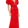 Mac Duggal - 12421 Puff Sleeve Sequined Lace Gown 1 Mac Duggal - 12421 Puff Sleeve Sequined Lace Gown