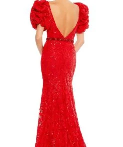 Mac Duggal - 12421 Puff Sleeve Sequined Lace Gown
