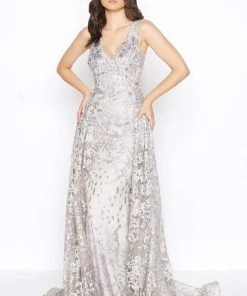 Mac Duggal - 20099D Beaded V-Neck Gown With Overlay 10 Mac Duggal - 20099D Beaded V-Neck Gown With Overlay