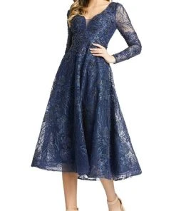 Mac Duggal 20286 - Long Sleeve Beaded Lace Cocktail Dress
