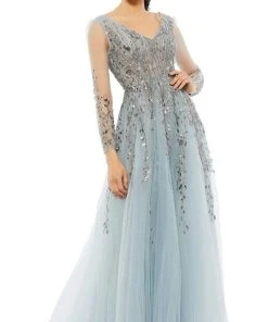 Mac Duggal - 20295 V-Neck Appliqued A-Line Dress