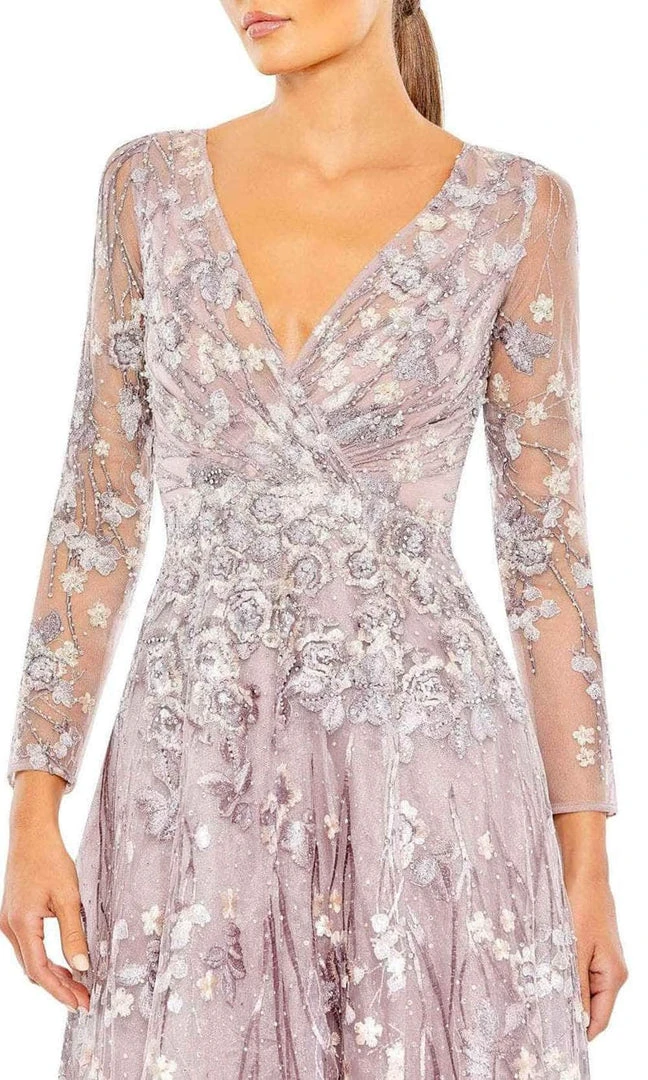 Mac Duggal 20402 - Long Sleeve Wrapped Bodice A-Line Dress 8 Mac Duggal 20402 - Long Sleeve Wrapped Bodice A-Line Dress